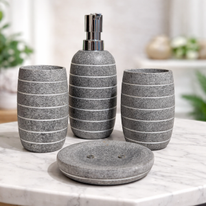Premium Grey Stone Bathroom Set (4 Pcs)