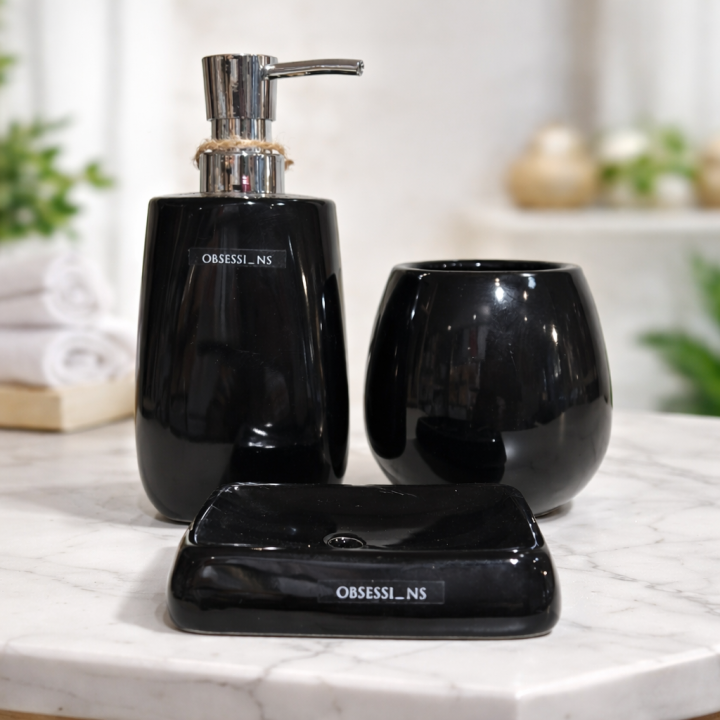 Black Ceramic Bathroom Accessory Set
