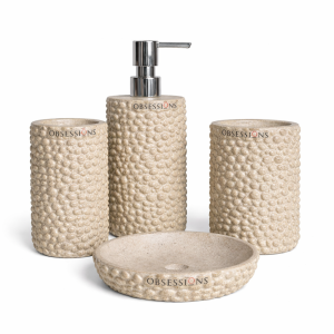Pebble Texture Ceramic Bathroom Accessory Set (4-Piece, Beige)