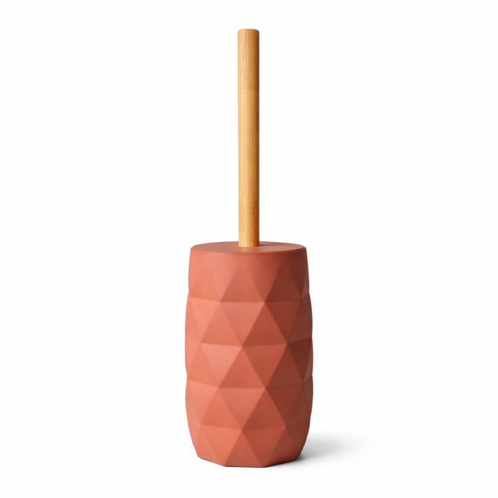 Modern Geometric Toilet Brush with Bamboo Handle – Terracotta Finish