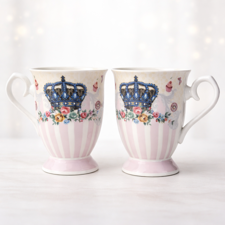 Royal Crown Floral Ceramic Mug Set (Set of 2)
