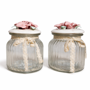 Vintage Floral Glass Storage Jar Set (Set of 2)