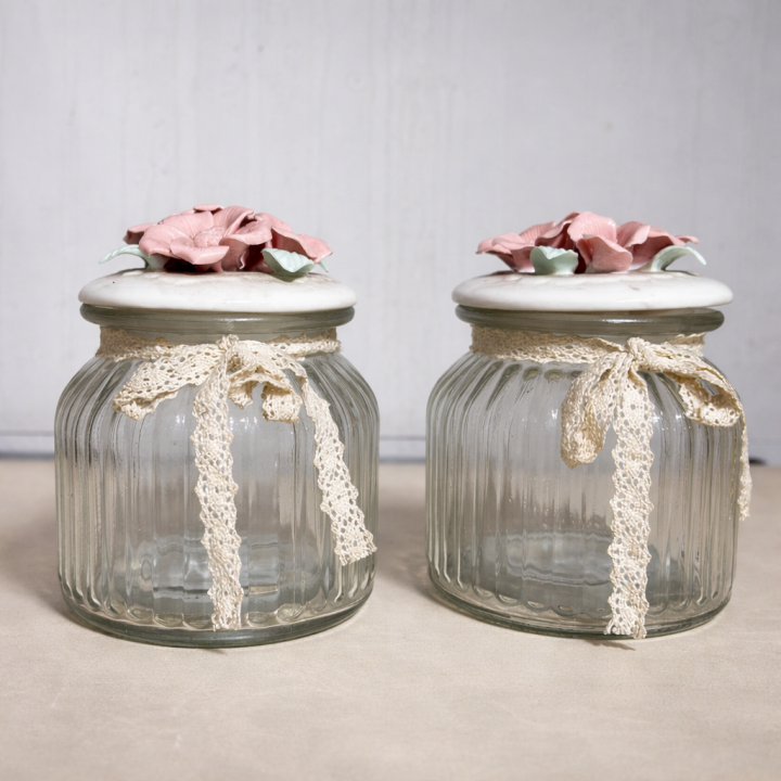 Vintage Floral Glass Storage Jar Set (Set of 2)