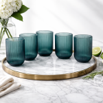 Elegant Teal Ribbed Glass Tumbler Set (Set of 6)