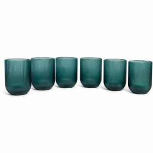 Elegant Teal Ribbed Glass Tumbler Set (Set of 6)
