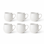 Premium White Textured Ceramic Coffee Mug Set (Set of 6)