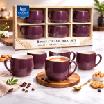 Bharat Fine Tableware Purple Ceramic Mug Set with Gold Rim (6-Piece Set)