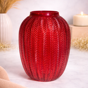 RubyLeaf Textured Glass Decorative Vase (Small)