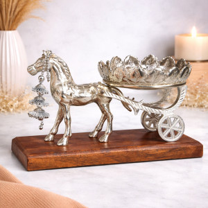 Royal Silver Horse Chariot Decorative Centerpiece