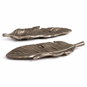 Antique Silver Leaf Decorative Tray Set (Set of 2)