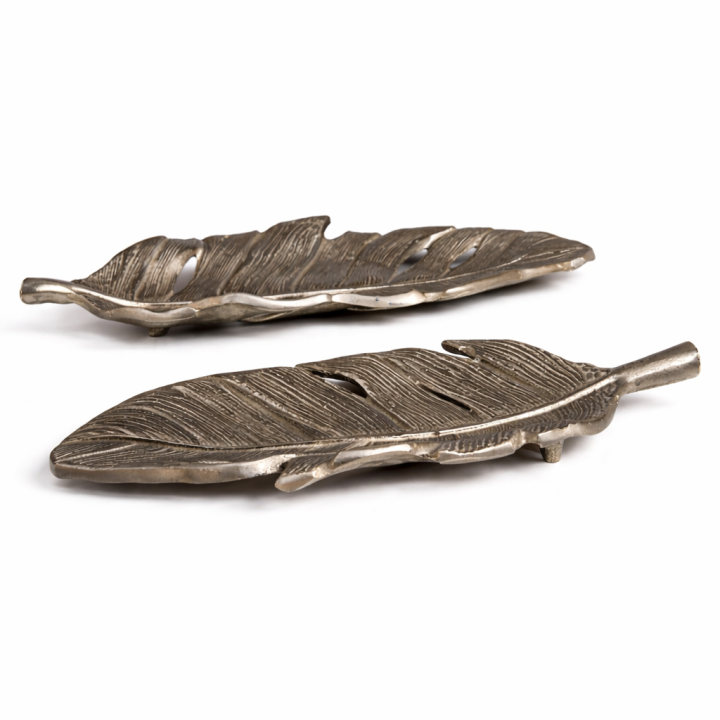 Antique Silver Leaf Decorative Tray Set (Set of 2)