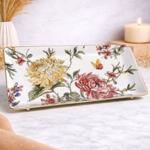 Floral Elegance Rectangular Porcelain Serving Tray