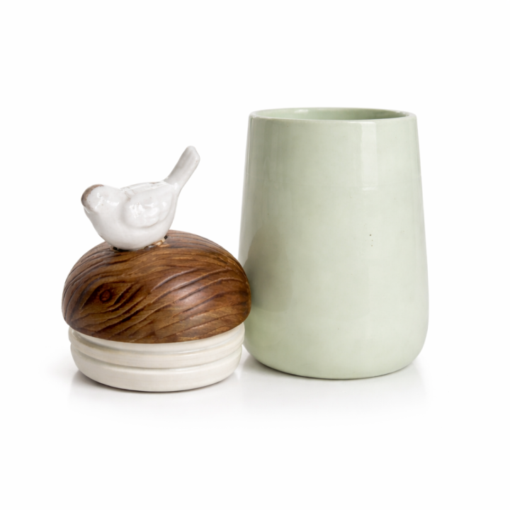 Elegant Mint Ceramic Vase with Bird Lid Decorative Jar Set