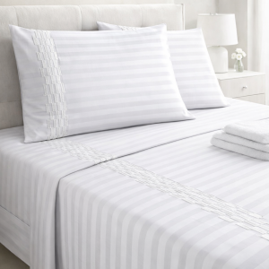 Premium White Stripe Embroidered Bedsheet Set