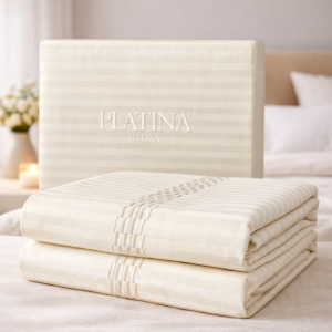Platina India Premium Satin Stripe Bedsheet – Luxury Soft Double Bed Sheet Set (Off White)