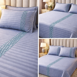 Platina Premium Striped Cotton Bedsheet Set – Luxury Soft Finish (Blue)